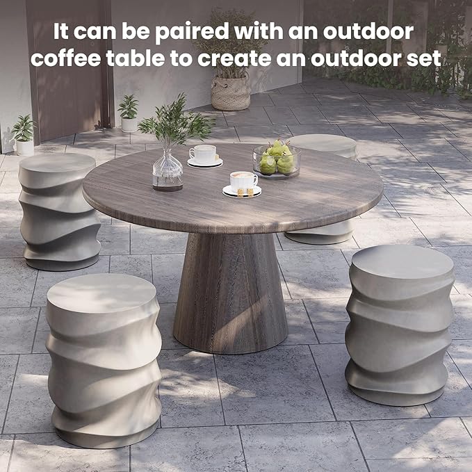 SUNBURY Outdoor Side Table, 18" H Concrete Accent End Table Streamlined, Small Round Cement Plant Stands Table, Decorative Garden Stools for Backyard, Grey