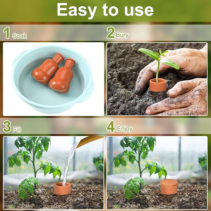 2 Pcs Olla Terracotta Watering Pot with Lid Large15 oz Terra Cotta Self Watering Pots for Indoor Outdoor Plants Self Irrigate Spikes Ceramic Plant Waterer Set (Cute)