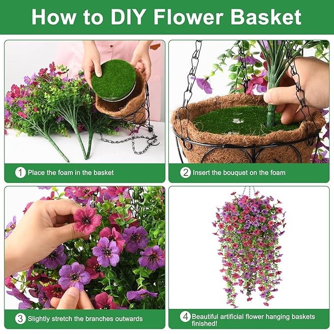 Homsunny Artificial Flowers Hanging Basket for Outdoor Spring Decor, Fake Hanging Plants Faux Mums UV Resistant Silk Daisy for Outside Front Porch Patio Balcony Garden Backyard