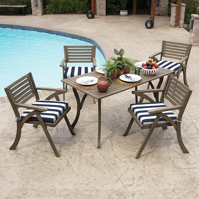 Arden Indoor/Outdoor Seat Or Rocking Chair Cushion, 19 x 18, Water Repellent, Rain Proof, Fade Resistant Cushion for Rocking Or Dining Chairs Sapphire Blue Cabana Stripe