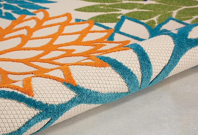 Nourison Home Aloha Indoor/Outdoor Multicolor 5'3'' x Round Area--Rug, Tropical, Botanical, Easy--Cleaning, Non Shedding, Bed Room, Living Room, Dining Room, Deck, Backyard, Patio (5 Round)