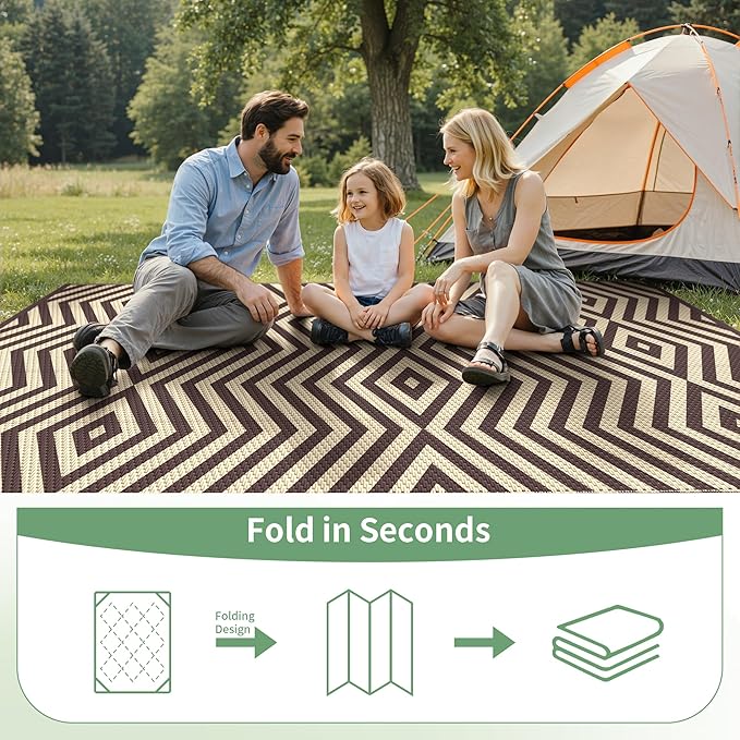 GENIMO Outdoor Rug for Patio Clearance, 6'x9' Reversible Plastic Straw Rugs, Lightweight Waterproof Modern RV Camping Mat for Camper, Balcony, Deck, Backyard, Picnic, Coffee Beige