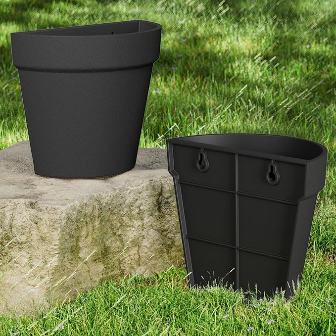 2 Pack Plastic Wall Planter for Indoor Plants, 7.5 Inch Hanging Wall Planter Pots, Wall Mounted Succulent Planters (Black)