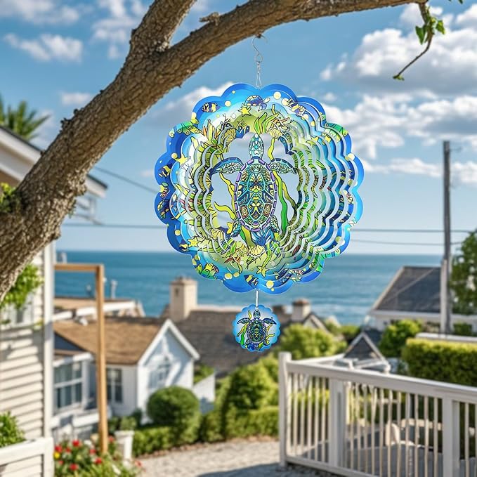 Wind Spinners,12 inch Sea Turtle with 360° Swivel Hook for Yard and Garden, Bird Wind Catcher, Metal Wind Spinners Outdoor for Lawn Hanging Crafts Decor Kinetic Yard Art Ornament Gifts
