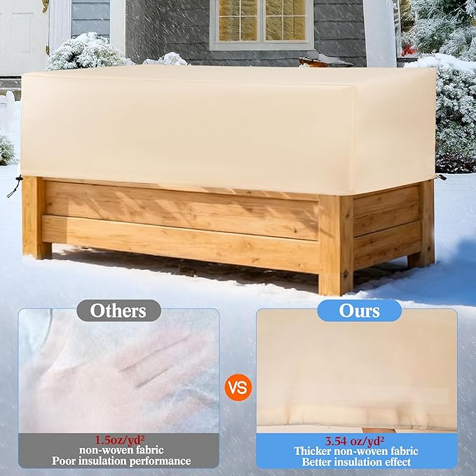 Plant Covers Freeze Protection 2 Pack with Elastic Drawstring & Magic Tape, 3.54 oz/yd² Winter Frost Blanket Planter Box Cover for Raised Garden Bed Outdoor Flower Pot, 59 x 19.6 x 21.6 INCH