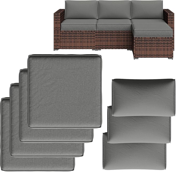 Replacement Cushions for Outdoor Furniture, 7-Piece Outdoor Cushions for Patio Furniture, Deep Seat, Waterproof & Fade Resistant Couch Cushion for 4-Seat Patio Conversation Sets, Grey
