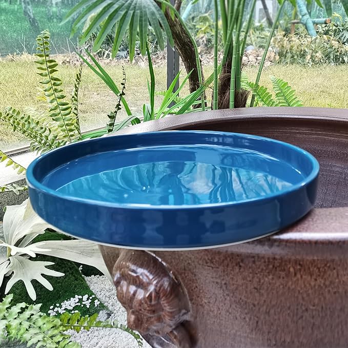 Blue Ceramic Pot Saucer - Drainage Tray for Indoor and Outdoor Flower Plant Pots and Planters, 12 Inch