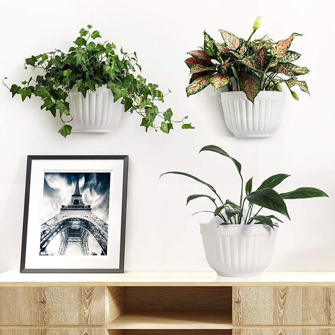 ORIMERC 8 Pack White Wall Hanging Planters Pots for Indoor Plants Wall Plants Holder with Drainage Hole Balcony Planters Railing Hanging Pot Fence Vertical Living Mount Outdoor with Hooks/Screws