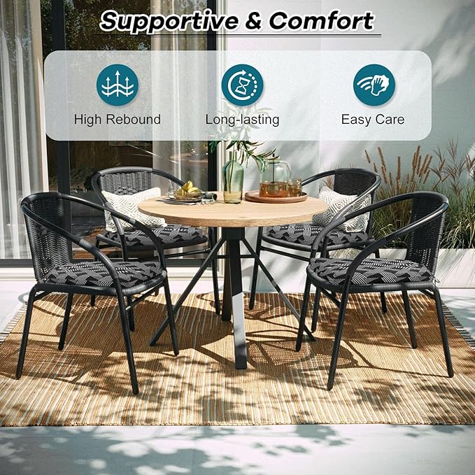 Basic Beyond Outdoor Chair Cushions Set of 4, Outdoor Cushions for Patio Furniture, Water Resistant Patio Chair Cushions with 2 Ties, 17x16x2, Black Geometry