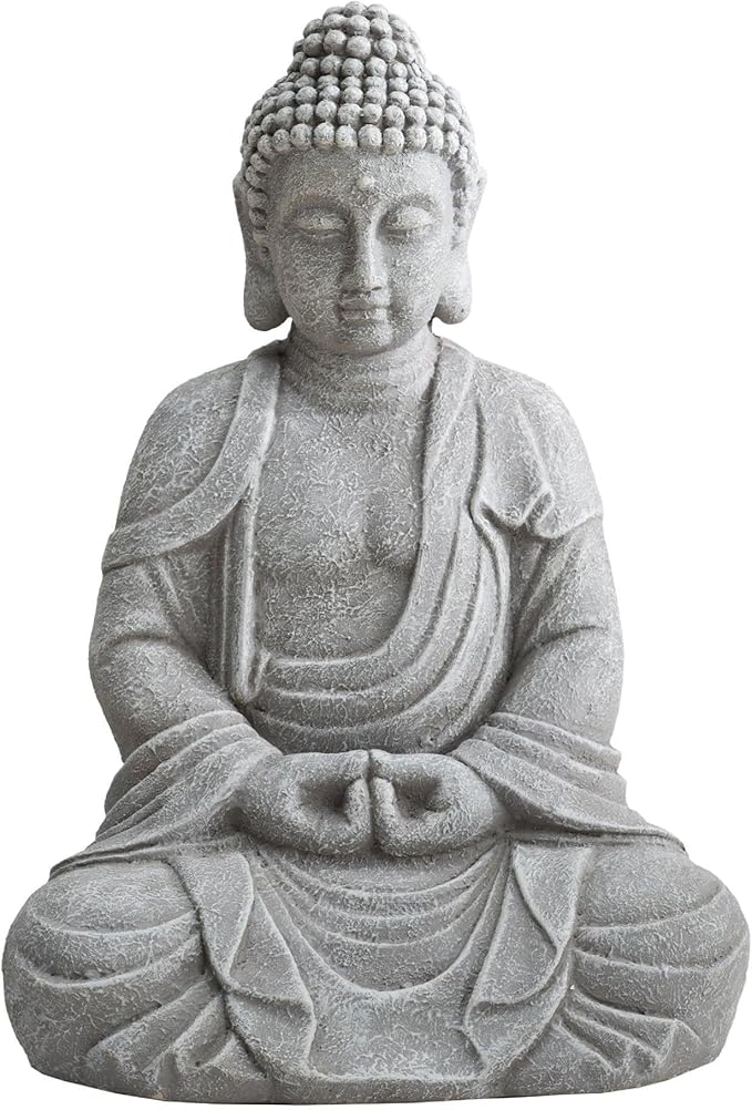 Sunjoy Buddha Statue 20 in. Large Sized Buddha Garden Statue Gray Decorative Outdoor Buddha Statue