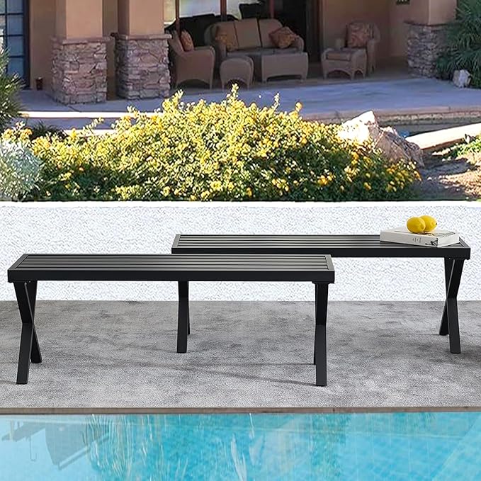 Black Outdoor Bench Set of 2, 46" Outdoor Metal Backless Bench for Outdoor, Patio Garden Bench, All Wheather Outdoor Bench with cors for Garden, Backyard, Porch, Black
