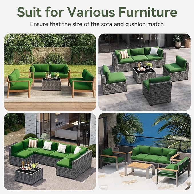 Aoxun Replacement Cushions for Outdoor Furniture, 14-Piece Outdoor Cushions for Patio Furniture, Deep Seat, Splash-Proof & Fade Resistant Couch Cushion for 6-Seat Patio Conversation Sets, Dark Green