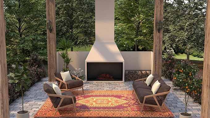 Mad Mats Traditional Outdoor Rug, Reversible Plastic Mat (4' x 6', Oriental Turkish - Rust)