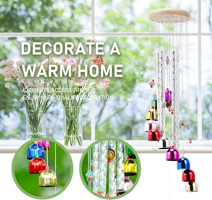 BWINKA Pleasant Colorful Wind Chimes with 4 Aluminum Tubes 13 Bells with Soothing Sound for Patio Porch Backyard Decoration/Meditation/Yoga…