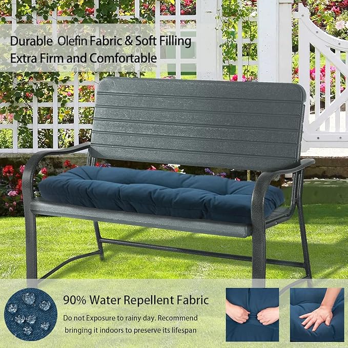 FUNHOME Outdoor Bench Cushion 42 x18 inch with Non-Slip Grips,Water Resistant Porch Swing Cushion,Bench Pillow Pads,Tufted Cushions for Patio Garden Furniture,42" Seat Cushions(Denim Blue)