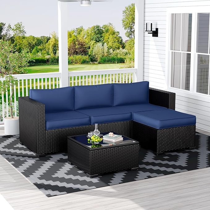 Amopatio Outdoor Sofa Replacement Cushion Set, Waterproof Seat and Back Cushions for Patio Furniture, UV-Resistant and Extra-Thick Cushions, Machine-Washable Covers (Navy)