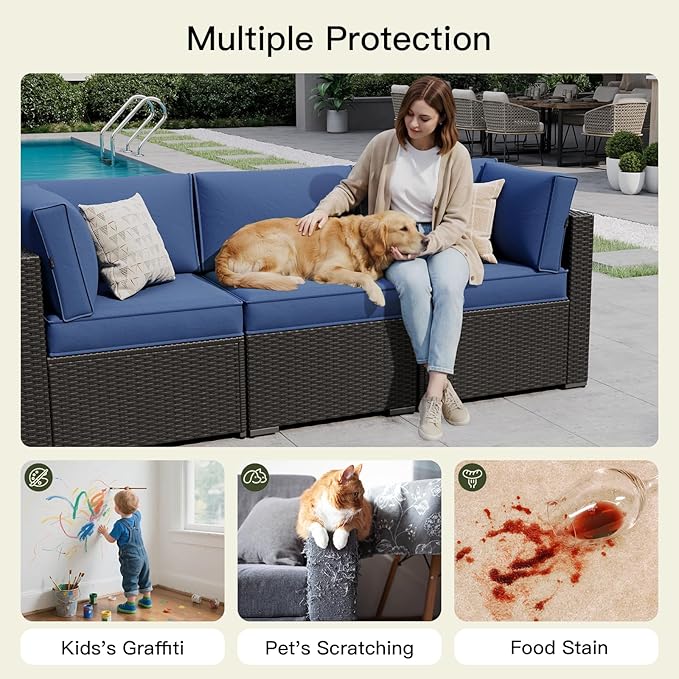 Patio Furniture Replacement Cushions for Outdoor Furniture Set of 4, Patio Sofa Cushions for Outdoor Furniture, 9-Piece Splashproof Fade Resistant Cushions for Outdoor Couch, Navy Blue