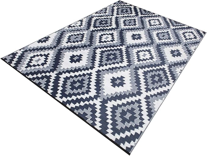 Reversible Outdoor/Indoor Plastic Rug, Easy to Clean and Fold, Perfect for Garden, Patio, Picnic, Decking-（Blue，8x10Ft）