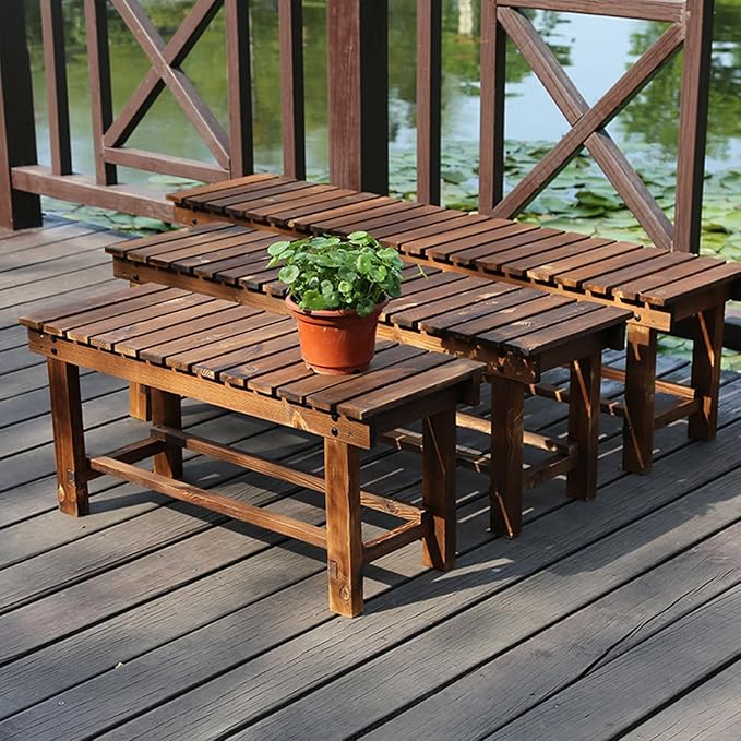 47.2'' Outdoor Garden Benches Weatherproof Patio Bench Two-Person Seat Backless Bench Wood Bench with Slatted High Temperature Bench for Front Porch Backyard (Upgraded to Prevent Fading)