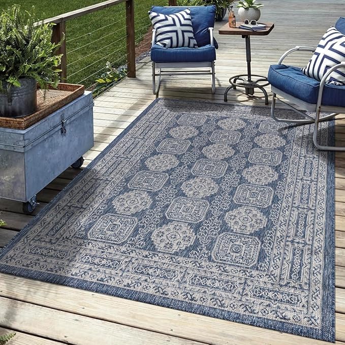 Keen Home Design Terrace Outdoor Throw Rug - 36"x60" Washable Indoor/Outdoor Rug for Patio, Kitchen, Balcony, Beach, Garden, Deck and Porch, Size: 3' x 5', Trend Navy