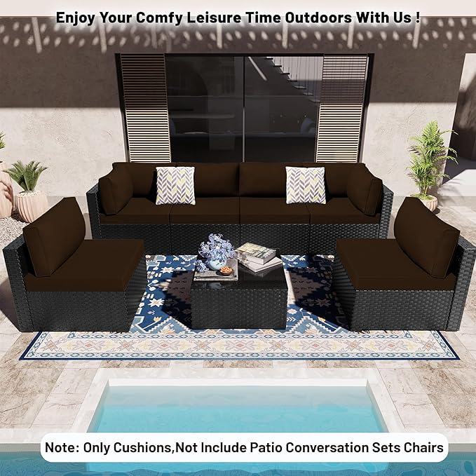 14 Piece Outdoor Sectional Cushions, Water-Resistant Outdoor Sofa Cushions Replacement, 4" High Density Foam Patio Furniture Cushions Fits 6-seat Rattan Conversation Set (Brown)