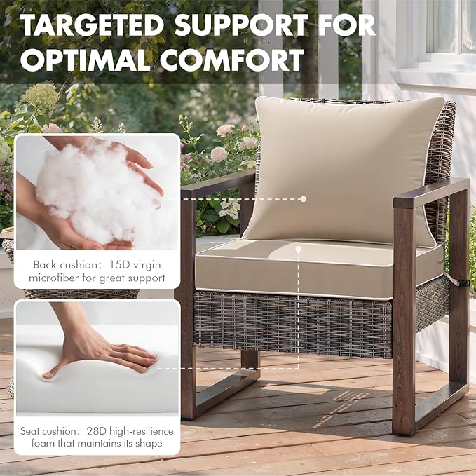 MIULEE Beige Outdoor Seat Cushion 22x24 Inch Waterproof & 3 Year Fade Resistant Deep Seat and Back Cushion for Patio Furniture Chair Sofa Couch with Handle and Adjustable Straps