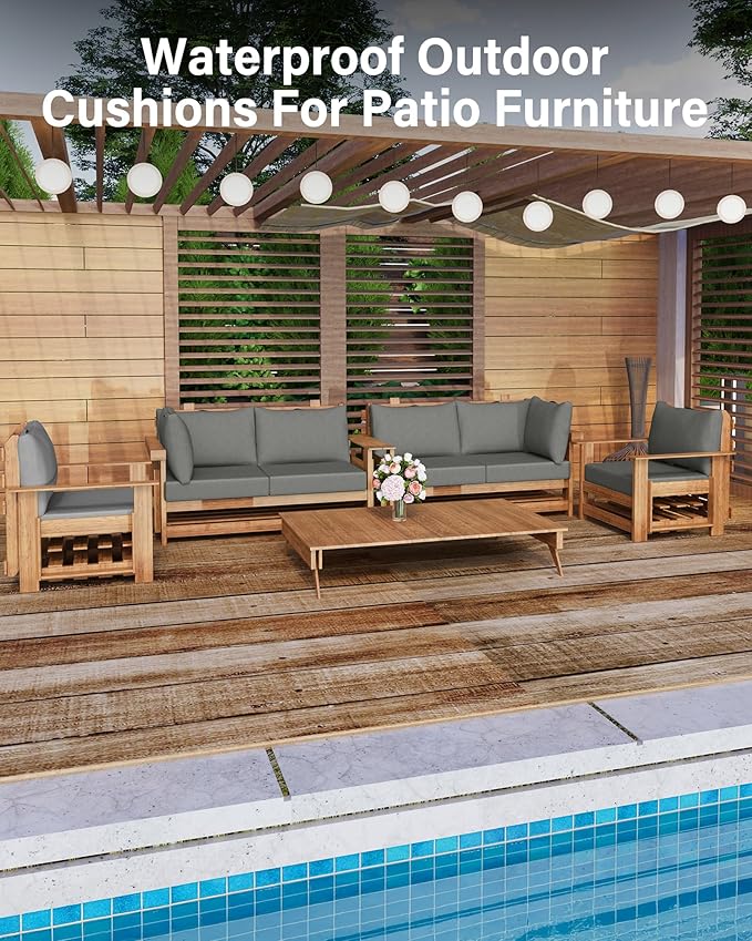 YEFU Outdoor Cushions for Patio Furniture: Replacement Cushions for Outdoor Furniture - Waterproof Couch Cushion - Fade-Resistant/Easy Clean - 14 Piece Sectional Cushion - Non-Slip/Storage Bag/Grey