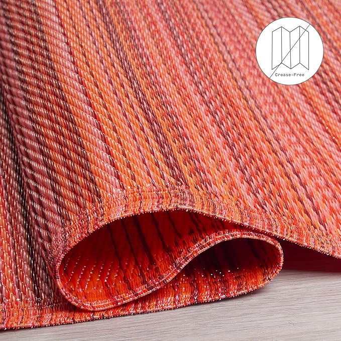 Fab Habitat Striped Outdoor Rug - Waterproof, Fade Resistant, Crease-Free, Reversible - Premium Recycled Plastic - Patio Porch Balcony Deck - Cancun Sunset - 8x10 ft