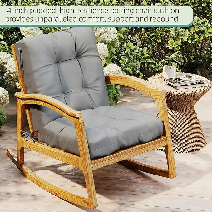 Outdoor Chair Cushion, 42x21x4 Inch Patio Cushions for Dining/Rocking Chairs, High Back Soft Seat Pad with Ties, Indoor Outside Use, Fade-Resistant & Waterproof, Light Gray