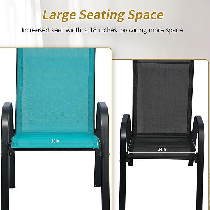 Stackable Outdoor Patio Dining Chairs with Backrest/Armrests for Lawn Garden Balcony Deck Camping-Set of 2 Or 4 (4, Turquoise)