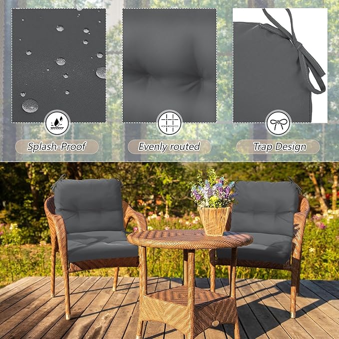 Geetery Set of 4 High Back Wicker Patio Chair Cushions for Outdoor Furniture 41.74x20.87x3.94 Inch Waterproof Thick Replacement Seat Pads with Non Slip Ties for Porch, Deck, Lawn & Garden(Dark Gray)