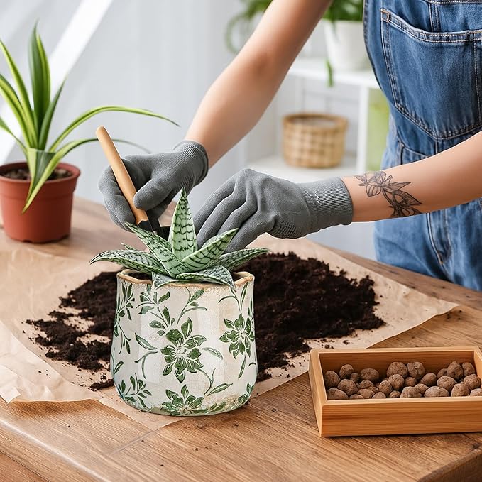 Bokon 7 x 6.3 Inch Ceramic Planter Vintage Scroll Planter Decorative Plant Pots with Crackle Glaze for Indoor Outdoor, Kitchen, Table, Shelf, Mantel, Home, Garden Decor, Gardening Gift(Country)