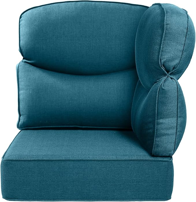 Luxury 24x24x6 Outdoor Corner Cushion 1 Set - Water-Repellent 3-Piece Cushion Set with Zipper for Outside Wicker Sofa Loveseat Chair Sectional Patio Conversation Sets - Peacock Blue/Smile