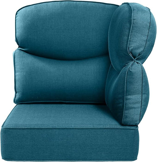 Luxury 24x24x6 Outdoor Corner Cushion 1 Set - Water-Repellent 3-Piece Cushion Set with Zipper for Outside Wicker Sofa Loveseat Chair Sectional Patio Conversation Sets - Peacock Blue/Smile