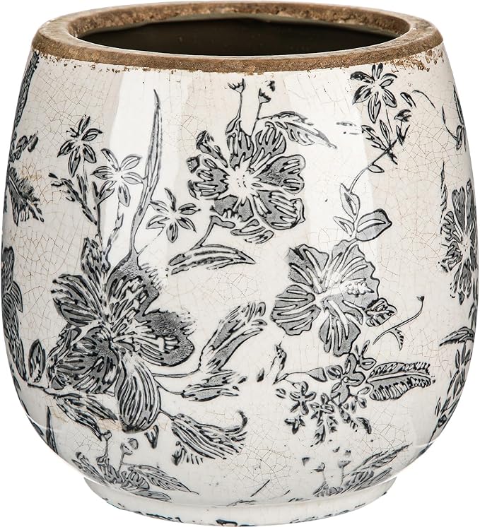 Vintage Ceramic Flower Pot with Ice Crackle Rustic Planter with Drainage Holes for Indoor and Outdoor Decor Home Living Room Garden Decor Gardening Gift (Rustic Grey Style)