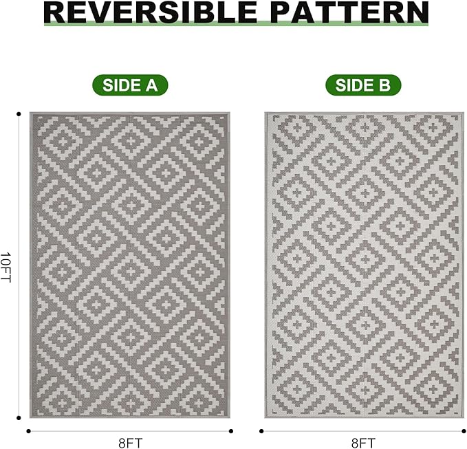 RURALITY Outdoor Rugs 8x10 Feet for Patios Clearance,Plastic Straw Waterproof Mats for Backyard,Porch,Deck,Balcony,Coffee&Beige