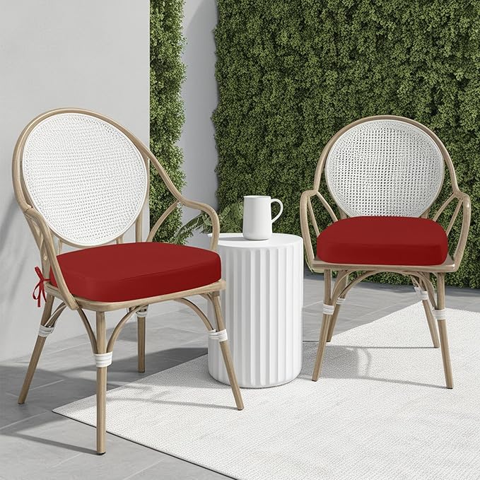 idee-home Outdoor Chair Cushions Set of 2, 19" x 19" x 2" Thick D-Shaped Patio Furniture Outdoor Seat Cushions Waterproof with Ties, Dining Pads