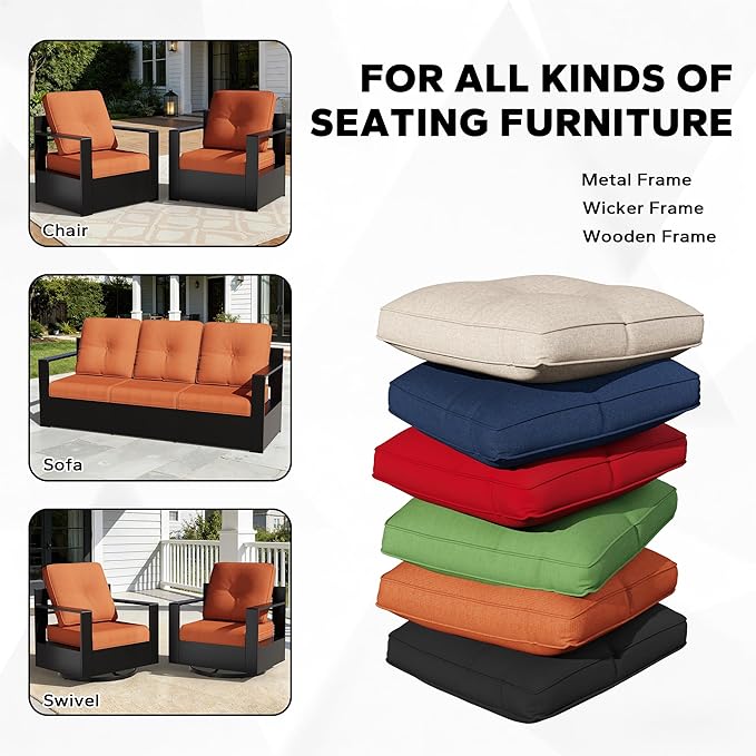 Joyside Outdoor Chair Cushions Set, 22x25/22x24 Inch Patio Furniture Deep Seat Cushions, Water Resistant & Thick Cushion, Outdoor Replacement Cushions for Seat and Sofa