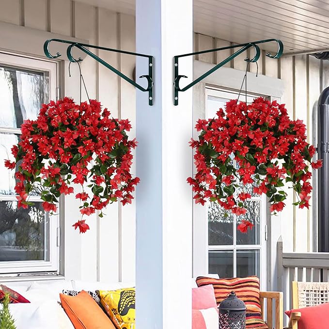 Plant Hangers Outdoor 2 Pack 15.5 Inch Metal Plant Hooks for Wall, Decorative Straight Hanging Plant Bracket for Bird Feeders, Planters, Lanterns, Wind Chimes, Blackish Green