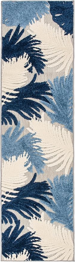 Rugshop Lucca Contemporary Floral Indoor/Outdoor 2' 7" X 10' Navy