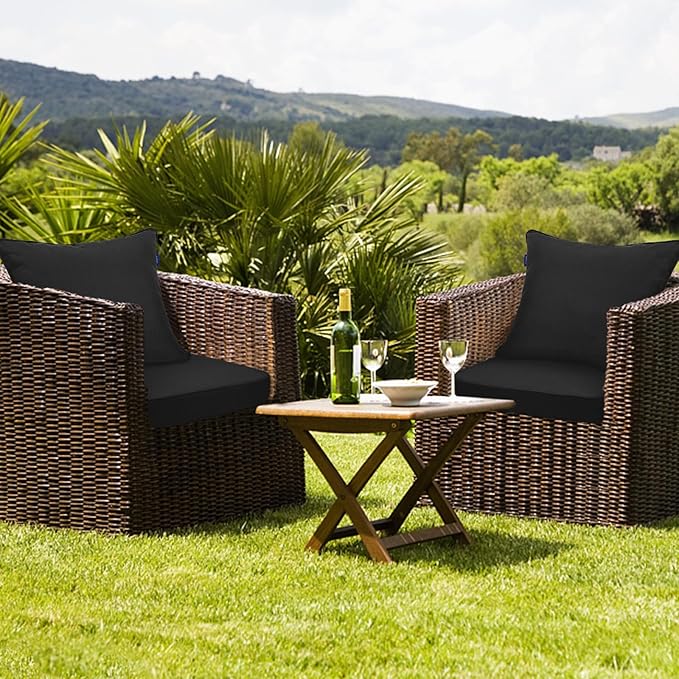 Deep Seat Cushions, Outdoor Cushions, Patio Furniture Cushions, Deep Seat & Back Cushion Patio Cushions for Backyard Couch Sofa Fade Resistant (22x24x4 inches 3 Sets, Solid Black)