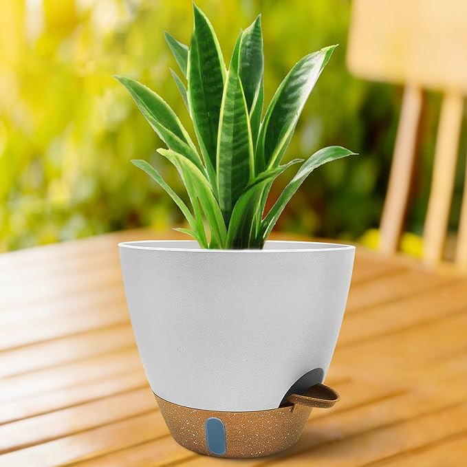 12"/10"/9"/8" Self Watering Pots with Visual Water Window,Extra Large Self Watering Plant Pots with Drainage Holes & Saucers,White Planters for Indoor Plants,4-Pack