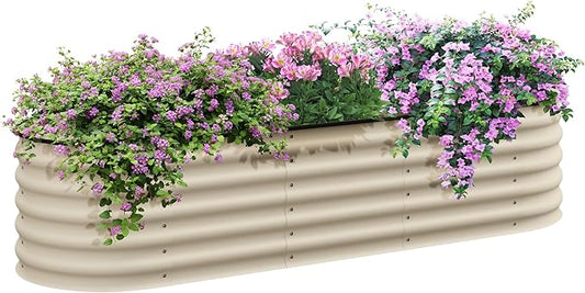 Outsunny 6.5' x 2' x 1.4' Galvanized Raised Garden Bed Kit, Outdoor Metal Elevated Planter Box with Safety Edging, Easy DIY Stock Tank for Growing Flowers, Herbs & Vegetables, Cream