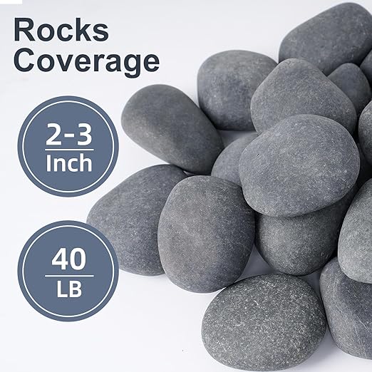 40 lbs River Rocks for Landscaping, 2"-3" Natural Rocks for Aquarium, Fish Tank, Decorative Garden Stones for Plants, Flower Pots, Vase, Walkways