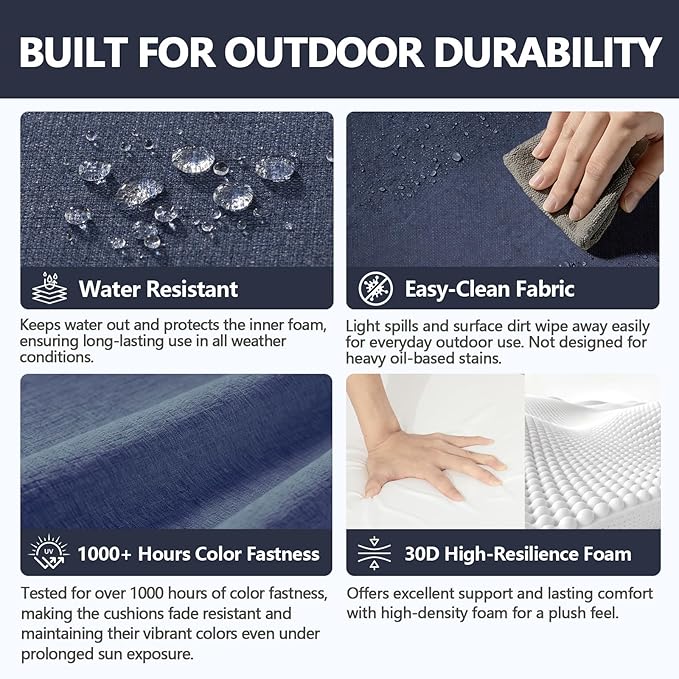 Goodgoods 24 x 28 Outdoor Patio Deep Seat Cushions 2-Pack, 1000+ Hours Fade-Resistant & Water-Resistant Outdoor Furniture Chair Cushions with 30D High-Resilience Foam for Sofa Chair, Sky