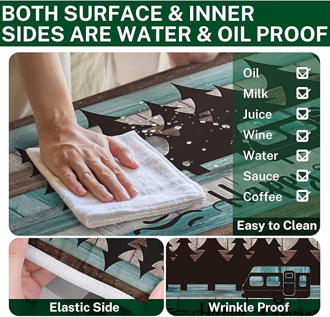 Picnic Table Cover with Bench Covers Elastic Edges, Teal Camper Fitted Table Cover, Outdoor Patio Camping Essentials 72 Inch 3PCS, Waterproof Camping Fitted Tablecloth with Drawstring Bag