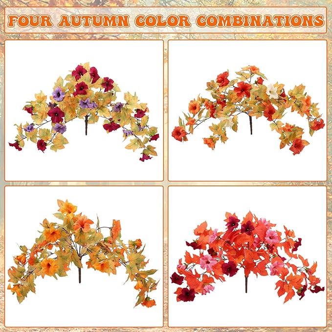 4PCS Artificial Fall Flowers Plants for Outdoor Decoration,Fall Silk Faux Flowers Petunias Planter for Garden Porch Yard Thanksgiving Day Harvest Festival Autumn Indoor Decor