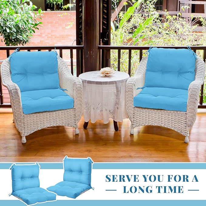 Geetery Set of 4 High Back Wicker Patio Chair Cushions for Outdoor Furniture 41.74x20.87x3.94 Inch Waterproof Thick Replacement Seat Pads with Non Slip Ties for Porch, Deck, Lawn & Garden(Lake Blue)