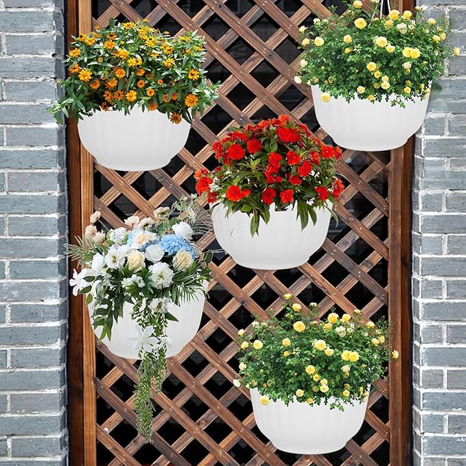 8 Pack Vertical Wall Planters for Indoor Plants Living Wall Planter Outdoor Walls Plant Holder with Hook White Walls Hanging Planter Resin Flower Pot Basket for Garden Railing Balcony Fence