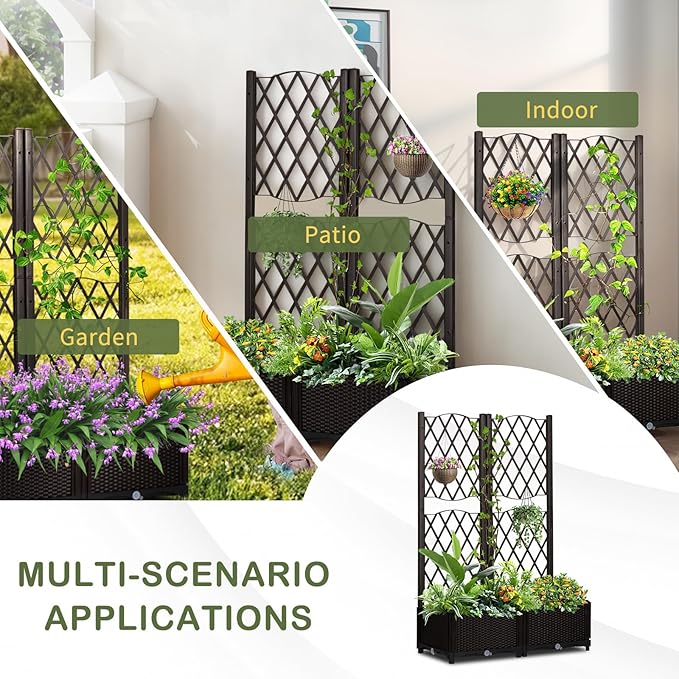 Outvita 31" x 16" x 48" Raised Garden Bed with Trellis ＆ Drainage Holes, Free-Standing Trellis Planter Box, Outdoor Floor Plant Bed for Vine Climbing Plants and Flowers in Garden Patio Balcony(Brown)